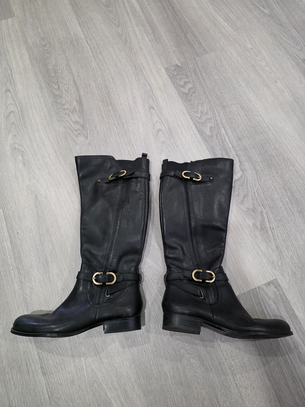 Naturalizer Black Leather Knee-High Riding Boots with Gold Buckle